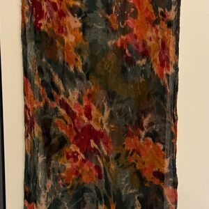 Floral Velvet Burnout Scarf in Red, Orange, Green, Black